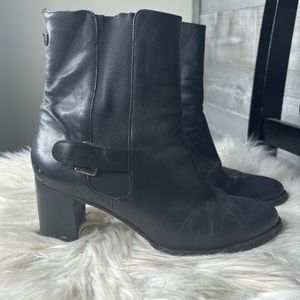Cole Haan black leather buckle heeled ankle booties 8.5